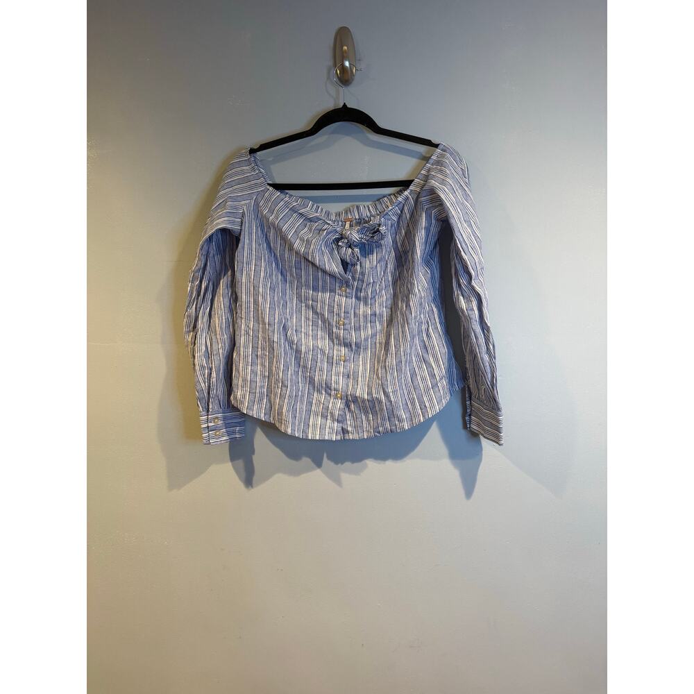 Free People Striped Off-The-Shoulder Linen Blend Top – XS